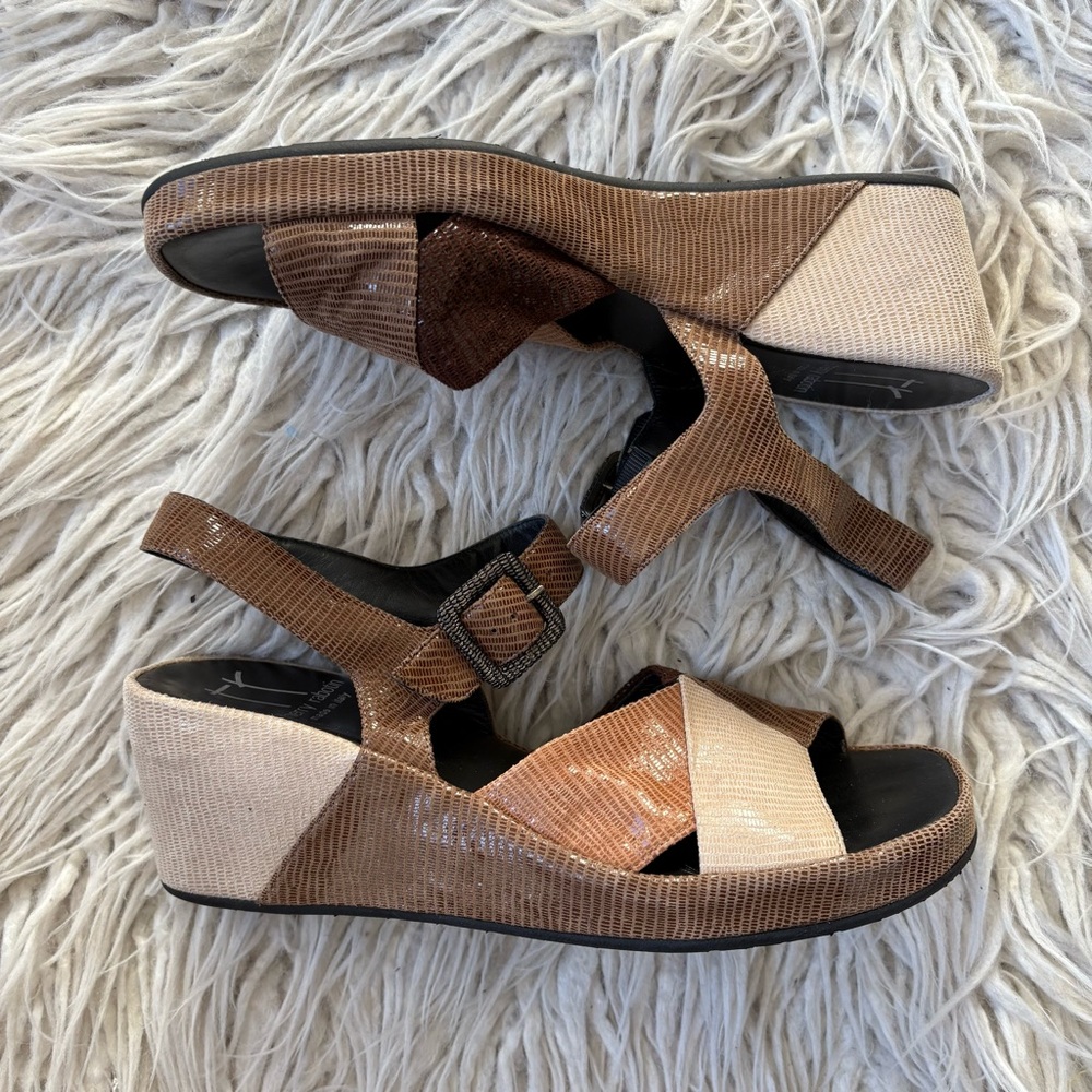 Thierry Rabotin Vintage Patch Work Brown Lizard Leather Wedge Sandals EUC 37.5